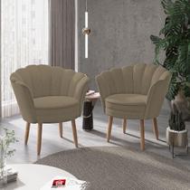 Kit 02 Poltronas Decorativas Pétala Luxo Veludo Capucino Pés Palito - Visan Estofados