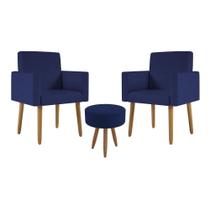 Kit 02 Poltronas Decorativas + Puff Decorativo Redondo Sala