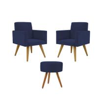 Kit 02 Poltronas Decorativas + Puff Decorativo Redondo Sala Cor:azul Marinho Kit 02 Poltronas Decorativas + Puff Decorativo Redondo Sala Cor:azul Marinho