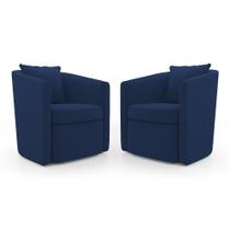 Kit 02 Poltronas Decorativas Sala de Estar Aimê Veludo Azul Marinho - Desk Design
