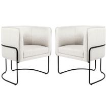 Kit 02 Poltronas Decorativas Sala de Estar Base de Aço Preto Nix Linho Creme - Gran Belo