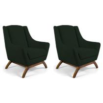 Kit 02 Poltronas Decorativas Sala de Estar Base de Madeira Naomi Veludo Verde Musgo G15 - Gran Belo