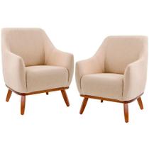 Kit 02 Poltronas Decorativas Sala de Estar Base de Madeira Raquel Algodão Bege - Gran Belo Kit 02 Poltronas Decorativas Sala de Estar Base de Madeira Raquel Algodão Bege - Gran Belo