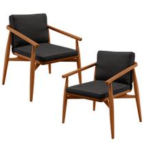 Kit 02 Poltronas Decorativas Sala de Estar com Cintas de Corano Lavínia B04 Linho Chumbo - Lyam Decor