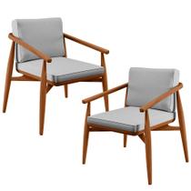 Kit 02 Poltronas Decorativas Sala de Estar com Cintas de Corano Lavínia B04 Linho Cinza - Lyam Decor