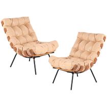 Kit 02 Poltronas Decorativas Sala de Estar Costela L04 Couro Bege - Lyam Decor Kit 02 Poltronas Decorativas Sala de Estar Costela L04 Couro Bege - Lyam Decor