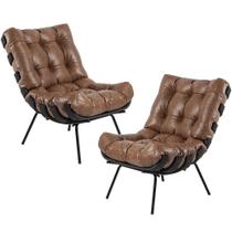 Kit 02 Poltronas Decorativas Sala de Estar Costela Preto L04 Material Sintético Mel - Lyam Decor