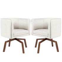 Kit 02 Poltronas Decorativas Sala de Estar Giratória Ka Nix Linho Creme - Gran Belo