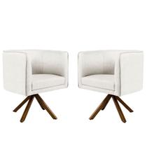 Kit 02 Poltronas Decorativas Sala de Estar Giratória Nix Linho Creme - Gran Belo