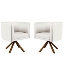 Kit 02 Poltronas Decorativas Sala de Estar Giratória Nix Linho Creme - Gran Belo