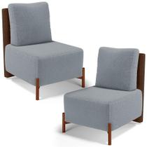 Kit 02 Poltronas Decorativas Sala De Estar Living Hungria L02 material sintético Marrom Bouclê Cinza - Lyam Kit 02 Poltronas Decorativas Sala De Estar Living Hungria L02 material sintético Marrom Bouclê Cinza - Lyam