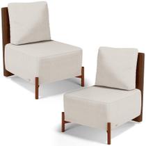 Kit 02 Poltronas Decorativas Sala De Estar Living Hungria L02 material sintético Marrom Linho Cru - Lyam Kit 02 Poltronas Decorativas Sala De Estar Living Hungria L02 material sintético Marrom Linho Cru - Lyam