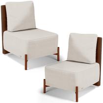 Kit 02 Poltronas Decorativas Sala de Estar Living Hungria L02 material sintético Marrom Linho Cru - Lyam Kit 02 Poltronas Decorativas Sala de Estar Living Hungria L02 material sintético Marrom Linho Cru - Lyam