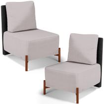 Kit 02 Poltronas Decorativas Sala de Estar Living Hungria L02 material sintético Preto Linho Bege - Lyam Kit 02 Poltronas Decorativas Sala de Estar Living Hungria L02 material sintético Preto Linho Bege - Lyam