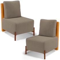Kit 02 Poltronas Decorativas Sala de Estar Living Hungria L02 material sintético Whisky Bouclê Bege - Lyam