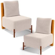 Kit 02 Poltronas Decorativas Sala De Estar Living Hungria L02 material sintético Whisky Suede Bege - Lyam Kit 02 Poltronas Decorativas Sala De Estar Living Hungria L02 material sintético Whisky Suede Bege - Lyam