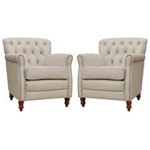 Kit 02 Poltronas Decorativas Sala de Estar Níger Pés Madeira Couro Off White G58 - Gran Belo Kit 02 Poltronas Decorativas Sala de Estar Níger Pés Madeira Couro Off White G58 - Gran Belo