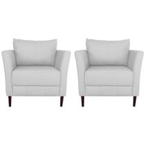 Kit 02 Poltronas Decorativas Sala de Estar Pés Palito Lubbock Couro Branco G58 - Gran Belo