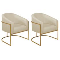 Kit 02 Poltronas Decorativas Sala de Estar Recepção Luiza Base de Ferro Dourado Suede - ADJ Decor