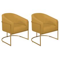 Kit 02 Poltronas Decorativas Sala de Estar Recepção Luiza Base de Ferro Dourado Suede - ADJ Decor