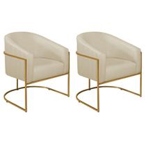 Kit 02 Poltronas Decorativas Sala de Estar Recepção Luiza Base de Ferro Dourado Suede - Amarena Móveis