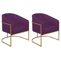 Kit 02 Poltronas Decorativas Sala de Estar Recepção Luiza Base de Ferro Dourado Suede Roxo - Amarena Móveis Kit 02 Poltronas Decorativas Sala de Estar Recepção Luiza Base de Ferro Dourado Suede Roxo - Amarena Móveis