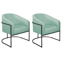 Kit 02 Poltronas Decorativas Sala de Estar Recepção Luiza Base de Ferro Preto Suede Azul Tiffany - Amarena Móveis