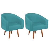 Kit 02 Poltronas Decorativas Sala de Estar Recepção Luiza Pés Palito Suede Azul Turquesa - Amarena Móveis Kit 02 Poltronas Decorativas Sala de Estar Recepção Luiza Pés Palito Suede Azul Turquesa - Amarena Móveis