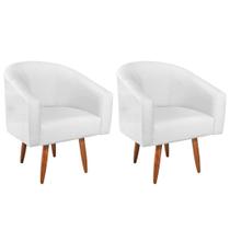 Kit 02 Poltronas Decorativas Sala de Estar Recepção Luiza Pés Palito Suede Branco - Amarena Móveis