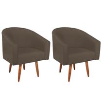 Kit 02 Poltronas Decorativas Sala de Estar Recepção Luiza Pés Palito Suede Marrom - Amarena Móveis