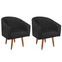 Kit 02 Poltronas Decorativas Sala de Estar Recepção Luiza Pés Palito Suede Preto - Amarena Móveis