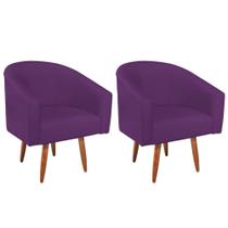 Kit 02 Poltronas Decorativas Sala de Estar Recepção Luiza Pés Palito Suede Roxo - Amarena Móveis