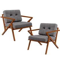 Kit 02 Poltronas Decorativas Sala Estar Cintas de Corano Laís B04 Linho Cinza Escuro - Lyam Decor Kit 02 Poltronas Decorativas Sala Estar Cintas de Corano Laís B04 Linho Cinza Escuro - Lyam Decor