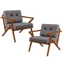 Kit 02 Poltronas Decorativas Sala Estar Cintas de Material Sintético Laís B04 Linho Cinza Escuro - Lyam Decor