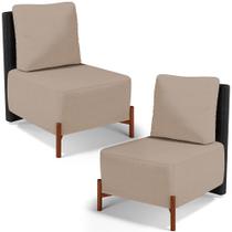 Kit 02 Poltronas Decorativas Sala Estar Living Hungria L02 material sintético Preto Linho Bege Escuro - Lyam Kit 02 Poltronas Decorativas Sala Estar Living Hungria L02 material sintético Preto Linho Bege Escuro - Lyam