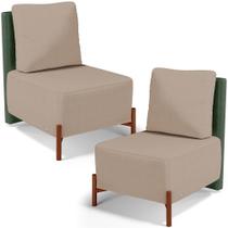 Kit 02 Poltronas Decorativas Sala Estar Living Hungria L02 material sintético Verde Linho Bege Escuro - Lyam Kit 02 Poltronas Decorativas Sala Estar Living Hungria L02 material sintético Verde Linho Bege Escuro - Lyam