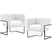 Kit 02 Poltronas Decorativas Scarlett D02 Base de Aço Preto Corano Branco C-12 - Lyam Decor