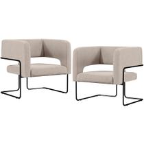 Kit 02 Poltronas Decorativas Scarlett D02 Base de Aço Preto Linho Bege C-107 - Lyam Decor