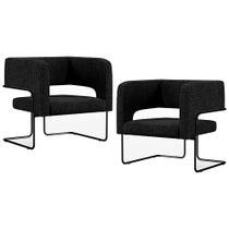 Kit 02 Poltronas Decorativas Scarlett D02 Base de Aço Preto Linho Chumbo D-465 - Lyam Decor Kit 02 Poltronas Decorativas Scarlett D02 Base de Aço Preto Linho Chumbo D-465 - Lyam Decor
