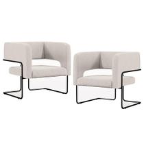 Kit 02 Poltronas Decorativas Scarlett D02 Base de Aço Preto Linho Cru C-443 - Lyam Decor