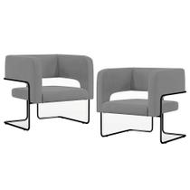 Kit 02 Poltronas Decorativas Scarlett D02 Base de Aço Preto Veludo Cinza C-317 - Lyam Decor