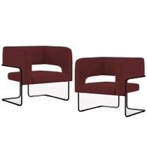 Kit 02 Poltronas Decorativas Scarlett D02 Base de Aço Preto Veludo Marsala C-278 - Lyam Decor