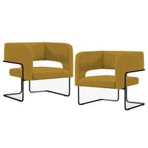 Kit 02 Poltronas Decorativas Scarlett D02 Base de Aço Preto Veludo Mostarda D-260 - Lyam Decor Kit 02 Poltronas Decorativas Scarlett D02 Base de Aço Preto Veludo Mostarda D-260 - Lyam Decor
