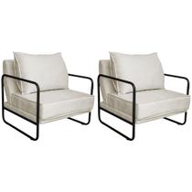 Kit 02 Poltronas Decorativas Sevilha Base de Ferro Preta Linho Kit 02 Poltronas Decorativas Sevilha Base de Ferro Preta Linho