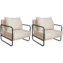 Kit 02 Poltronas Decorativas Sevilha Base de Ferro Preta Sintético