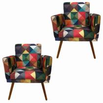 Kit 02 Poltronas Decorativas Suede Triangulos Colorido Rodapé