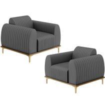 Kit 02 Poltronas E Pés D'Ouro Molino D02 Veludo Cinza C-317 Kit 02 Poltronas E Pés D'Ouro Molino D02 Veludo Cinza C-317