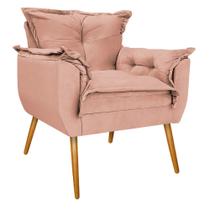 Kit 02 Poltronas e Puff Apolo Pés Palito Mel Sala de Estar Recepção Quarto Suede Rosê
