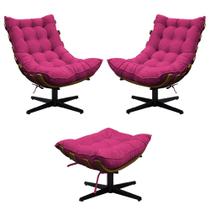 Kit 02 Poltronas e Puff Costela MR01 Base Giratória Suede - Doce Sonho Móveis