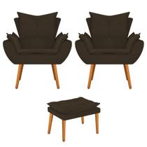 Kit 02 Poltronas e Puff Fenzzi Palito Mel Sala de Estar Recepção Suede Marrom - DAMAFFÊ MÓVEIS Kit 02 Poltronas e Puff Fenzzi Palito Mel Sala de Estar Recepção Suede Marrom - DAMAFFÊ MÓVEIS